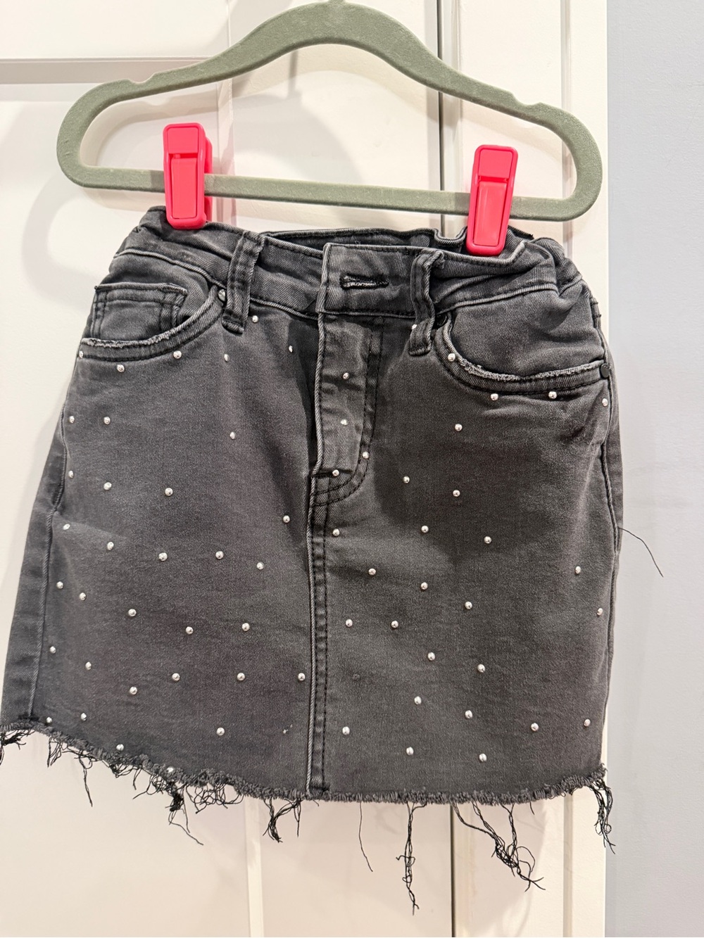 Black Washed Denim Mini Skirt with Accents
